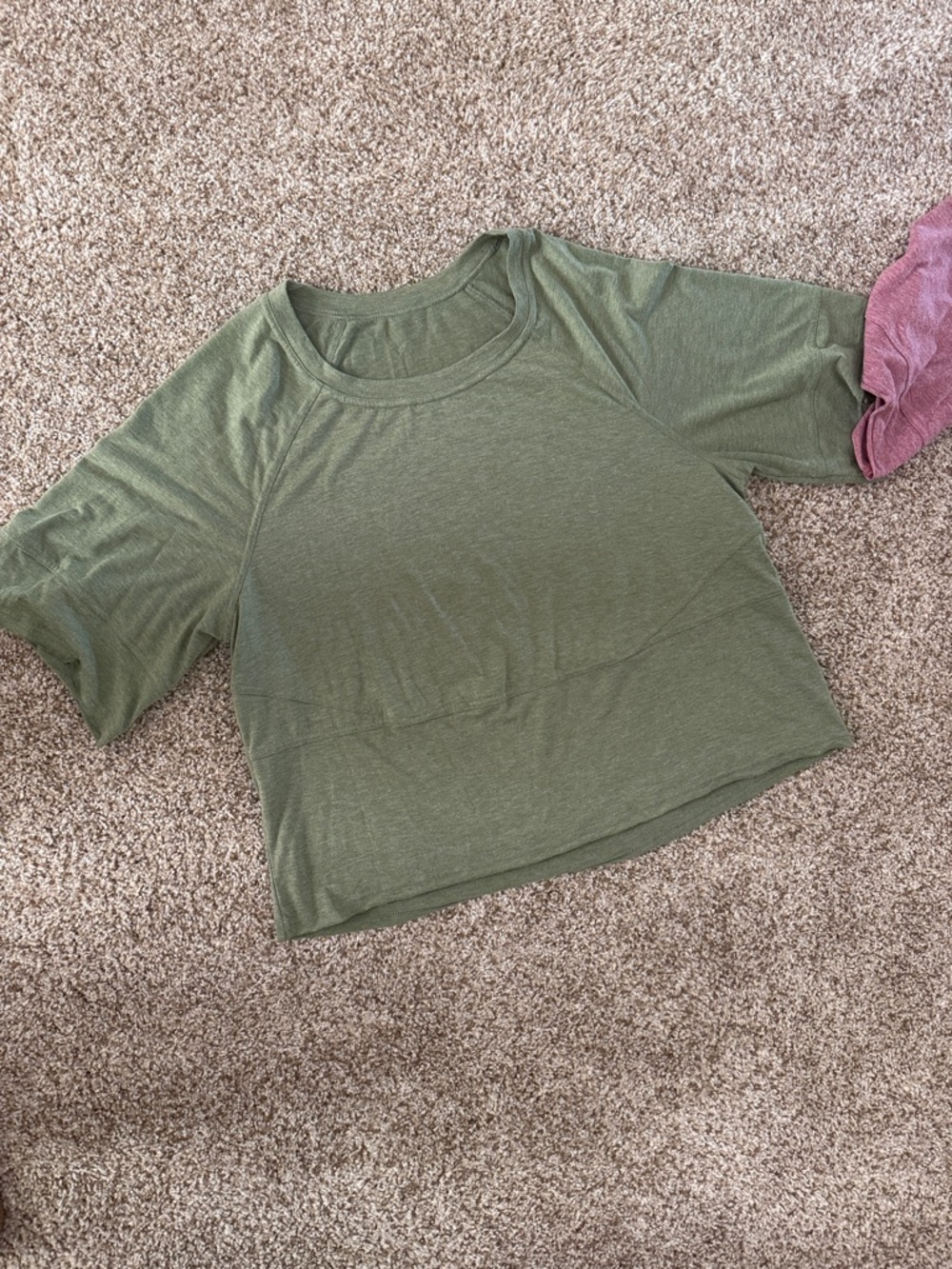 Olive Green and Magenta Scoop-Neck Crop Top - Women's Casual Layer